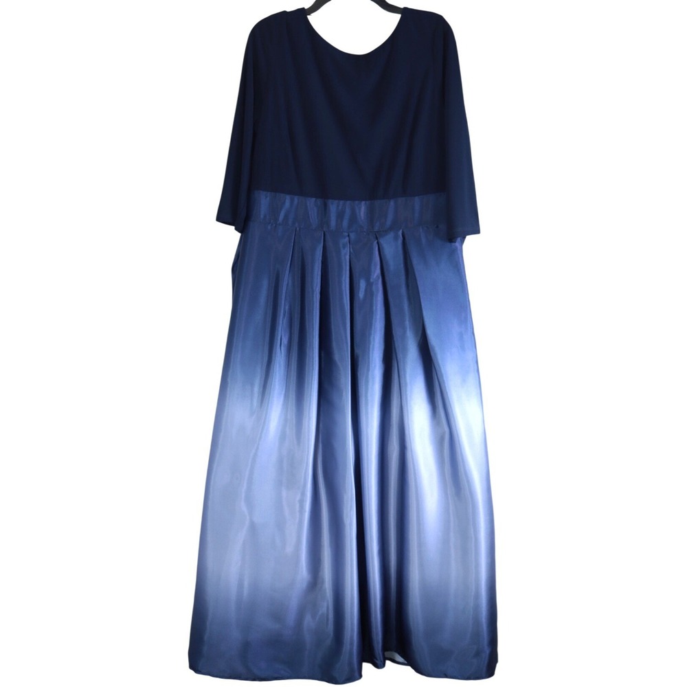 SLNY Navy Ombre Satin Maxi Dress Pleated Evening Gown Blue Sz 16 Wedding Formal - Picture 2 of 7